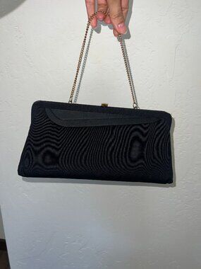 Vintage Admiral Black Evening Bag Gold Clasp Chain Strap